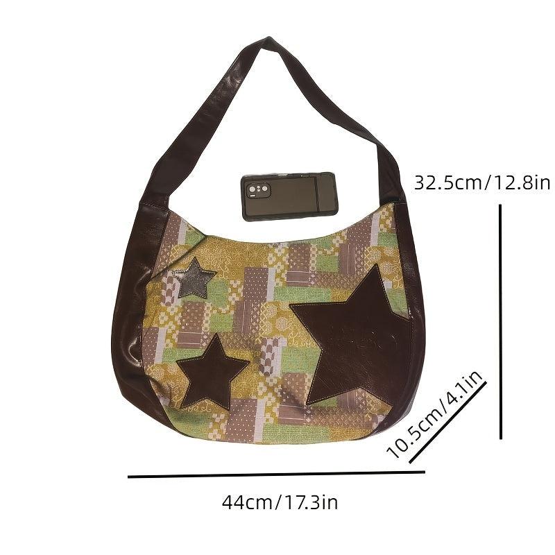 Star Pattern Hobo Shoulder Bag Vintage Crossbody Bag Large Capacity Tote Bag