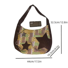 Star Pattern Hobo Shoulder Bag Vintage Crossbody Bag Large Capacity Tote Bag