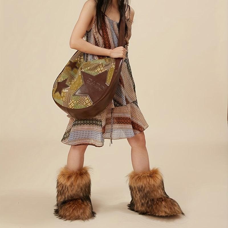 Star Pattern Hobo Shoulder Bag Vintage Crossbody Bag Large Capacity Tote Bag