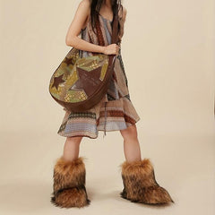 Star Pattern Hobo Shoulder Bag Vintage Crossbody Bag Large Capacity Tote Bag
