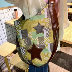 Star Pattern Hobo Shoulder Bag Vintage Crossbody Bag Large Capacity Tote Bag