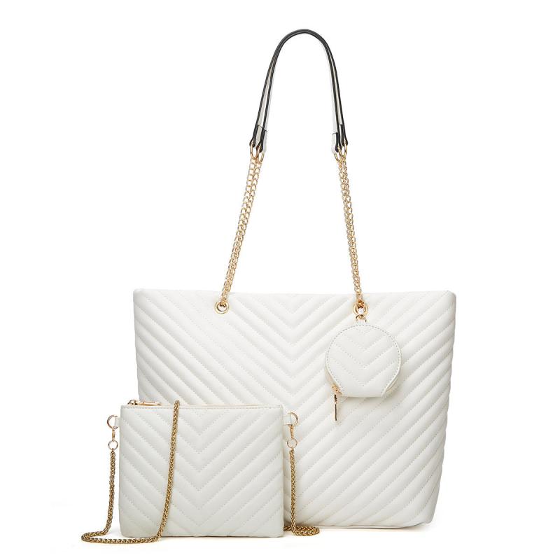2PCS Chevron Quilted Tote Bag Large Capacity Shoulder Bag Women's Casual Handbag