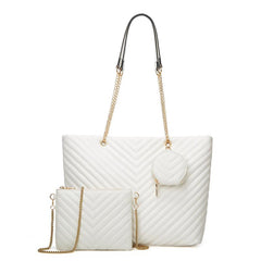 2PCS Chevron Quilted Tote Bag Large Capacity Shoulder Bag Women's Casual Handbag