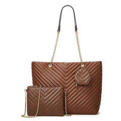 2PCS Chevron Quilted Tote Bag Large Capacity Shoulder Bag Women's Casual Handbag