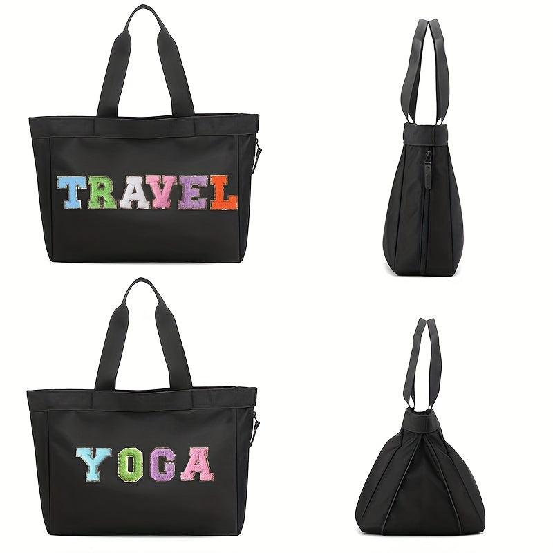 Chenille Letter Travel Tote Bag Large Capacity Casual Shoulder Bag