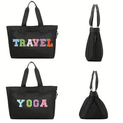 Chenille Letter Travel Tote Bag Large Capacity Casual Shoulder Bag