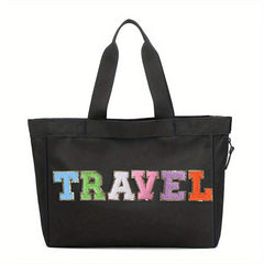 Chenille Letter Travel Tote Bag Large Capacity Casual Shoulder Bag