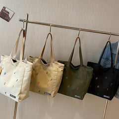 Colorful Letter Embroidered Tote Bag All Match Shoulder Bag