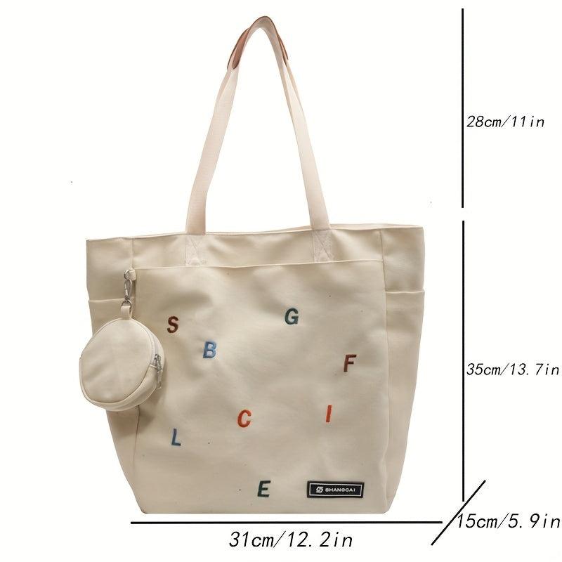 Colorful Letter Embroidered Tote Bag All Match Shoulder Bag