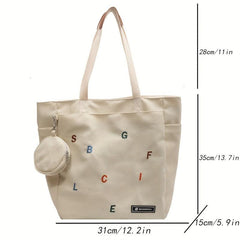 Colorful Letter Embroidered Tote Bag All Match Shoulder Bag