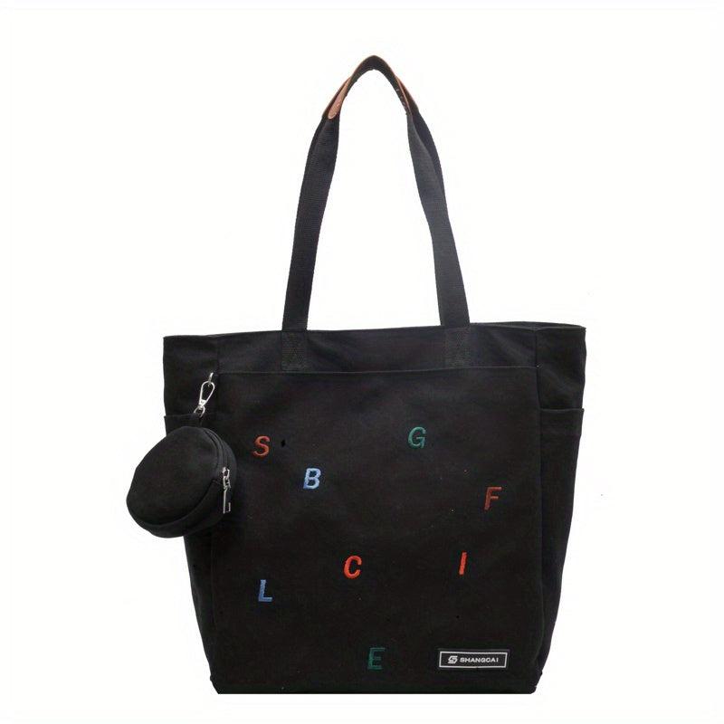 Colorful Letter Embroidered Tote Bag All Match Shoulder Bag