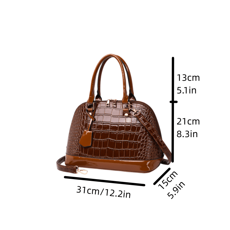 Crocodile Embossed Shell Handbag Crossbody Bag Top Handle Satchel Purse