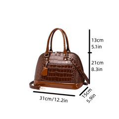 Crocodile Embossed Shell Handbag Crossbody Bag Top Handle Satchel Purse