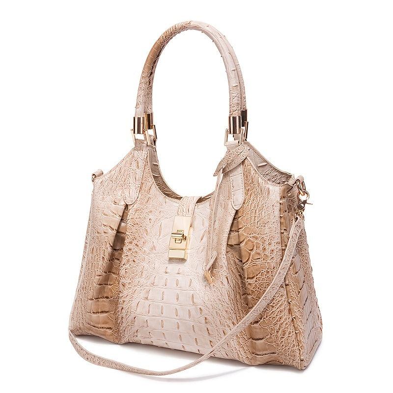 Crocodile Pattern Tote Bag Retro Style Handbag For Work & Office