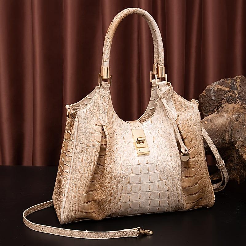 Crocodile Pattern Tote Bag Retro Style Handbag For Work & Office