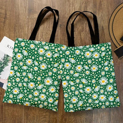 Daisy Print Canvas Tote Bag Retro Lightweight Shopping Bag
