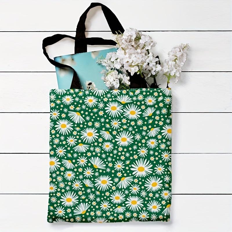 Daisy Print Canvas Tote Bag Retro Lightweight Shopping Bag