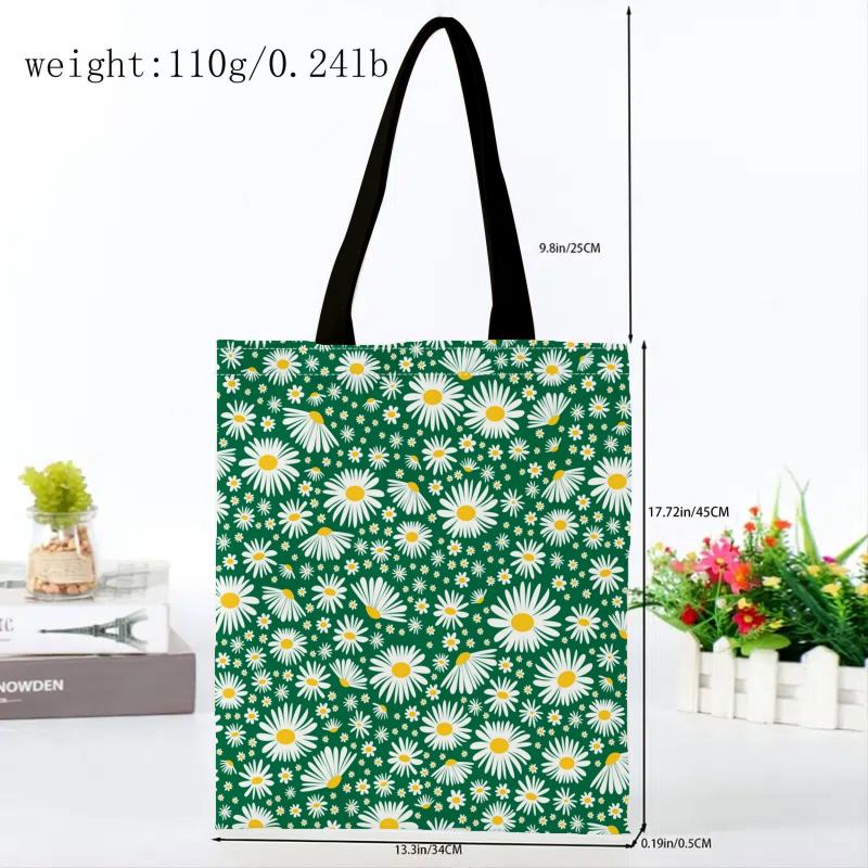 Daisy Print Canvas Tote Bag Retro Lightweight Shopping Bag