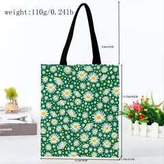 Daisy Print Canvas Tote Bag Retro Lightweight Shopping Bag