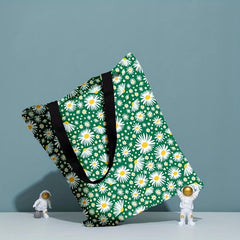 Daisy Print Canvas Tote Bag Retro Lightweight Shopping Bag