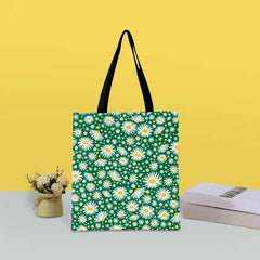 Daisy Print Canvas Tote Bag Retro Lightweight Shopping Bag