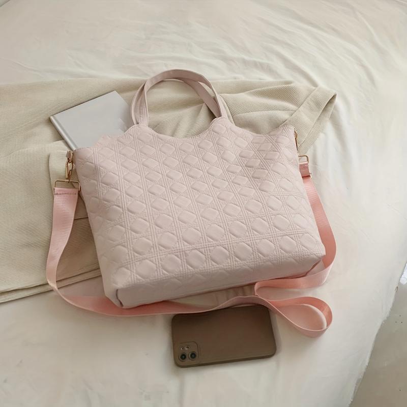 Plush Pendant Chequer Large Capacity Tote Bag PU Leather Shoulder Bag