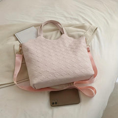 Plush Pendant Chequer Large Capacity Tote Bag PU Leather Shoulder Bag