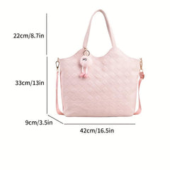 Plush Pendant Chequer Large Capacity Tote Bag PU Leather Shoulder Bag