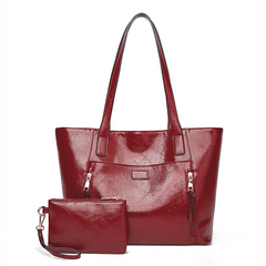 Vintage Vegan Leather Tote Bag 2pcs Set Large Capacity Shoulder Handbag