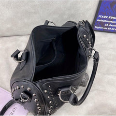 Gothic Style Skull Tote Bag Steampunk Studded Decor Boston Bag