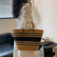 Colorblock Woven Beach Bag Large Tote Boho Handbag