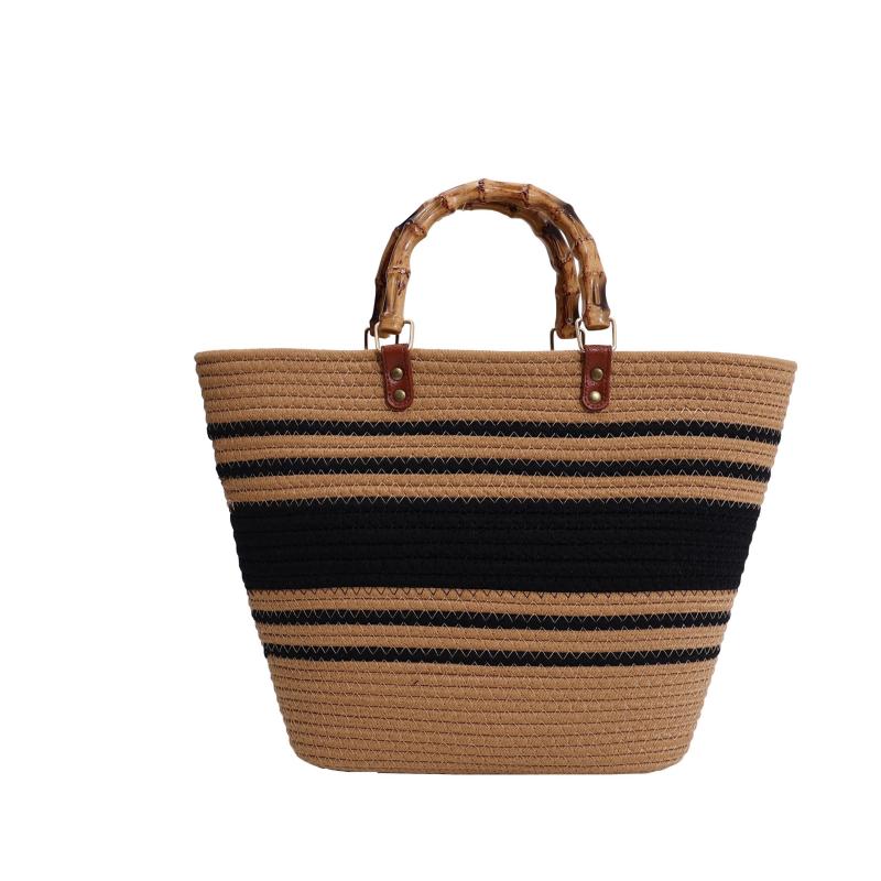 Colorblock Woven Beach Bag Large Tote Boho Handbag