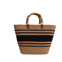 Colorblock Woven Beach Bag Large Tote Boho Handbag