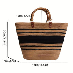 Colorblock Woven Beach Bag Large Tote Boho Handbag