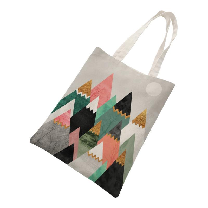 Rainbow & Sun Print Canvas Tote Bag Abstract Painting Shoulder Bag