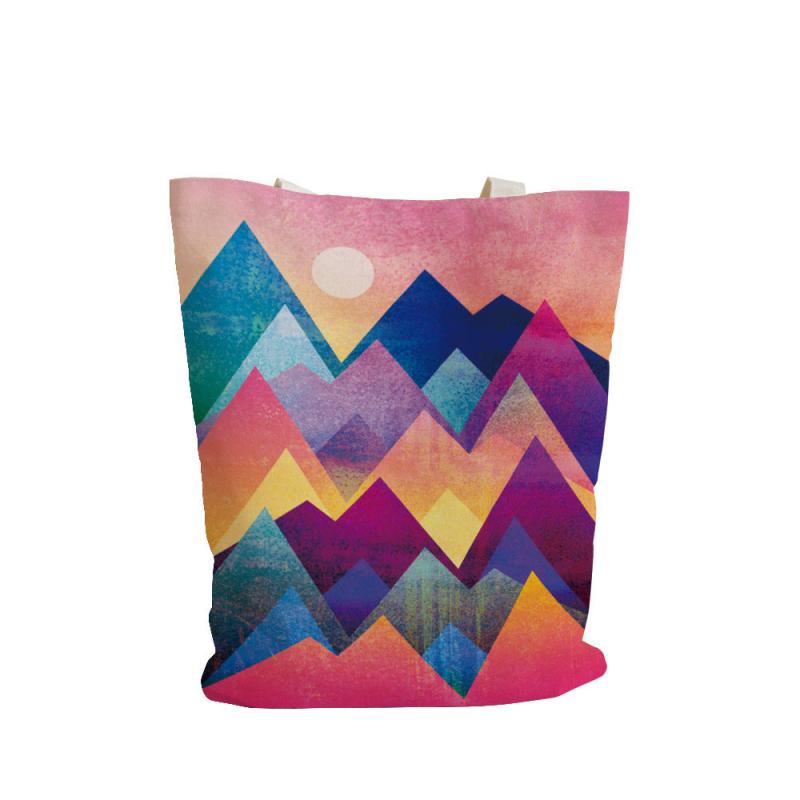 Rainbow & Sun Print Canvas Tote Bag Abstract Painting Shoulder Bag