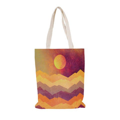 Rainbow & Sun Print Canvas Tote Bag Abstract Painting Shoulder Bag