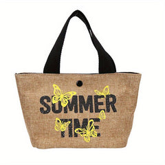 Butterfly Print Straw Woven Handbags Boho Style Summer Beach Bag
