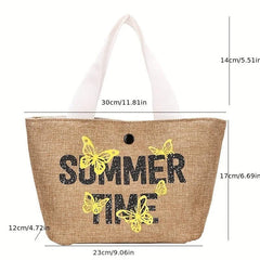 Butterfly Print Straw Woven Handbags Boho Style Summer Beach Bag