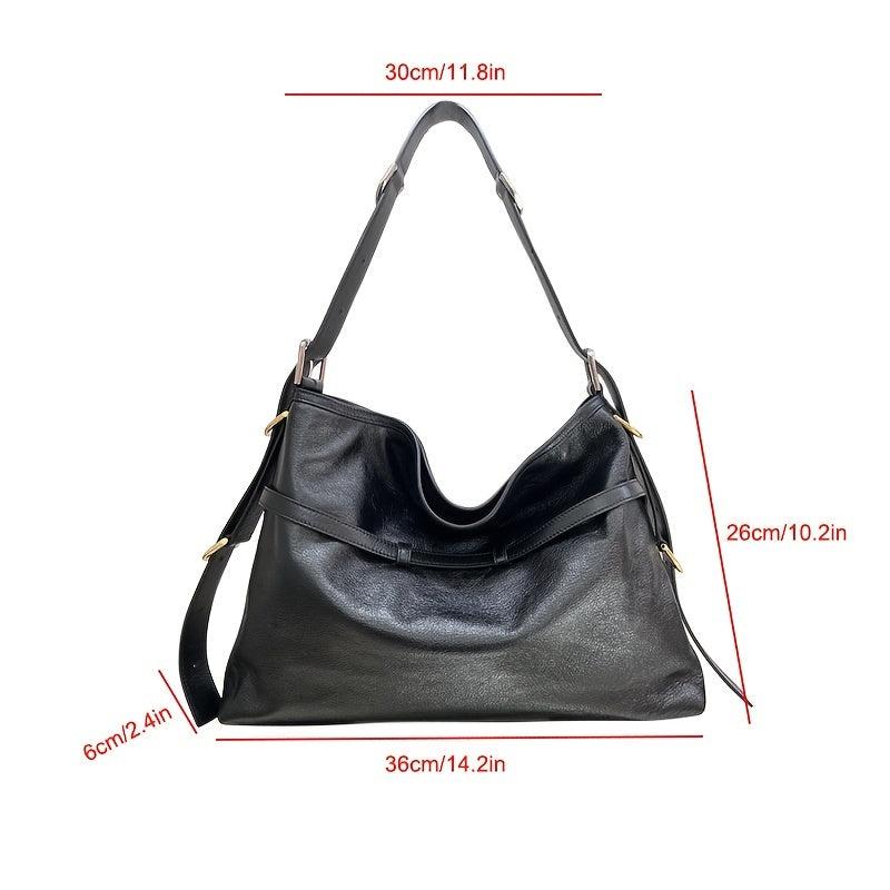 Large Capacity Tote Bag Solid Shoulder Bag With Buckles
