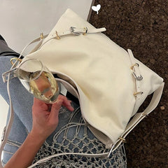 Large Capacity Tote Bag Solid Shoulder Bag With Buckles
