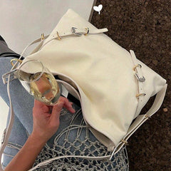 Large Capacity Tote Bag Solid Shoulder Bag With Buckles