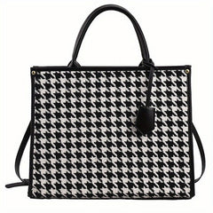 Houndstooth Pattern Tote Bag Tweed Shoulder Bag Women's Handbag