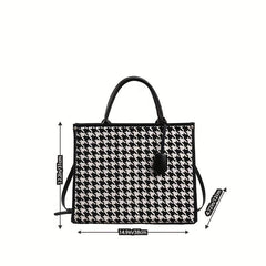 Houndstooth Pattern Tote Bag Tweed Shoulder Bag Women's Handbag