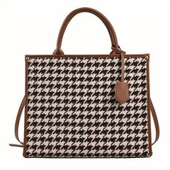 Houndstooth Pattern Tote Bag Tweed Shoulder Bag Women's Handbag