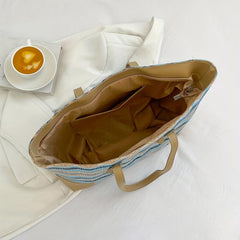 Striped Straw Beach Tote Bag for Women
