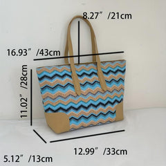 Striped Straw Beach Tote Bag for Women