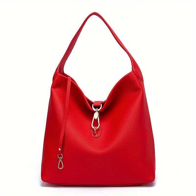Lock Decor Tote Bag PU Leather Underarm Purse