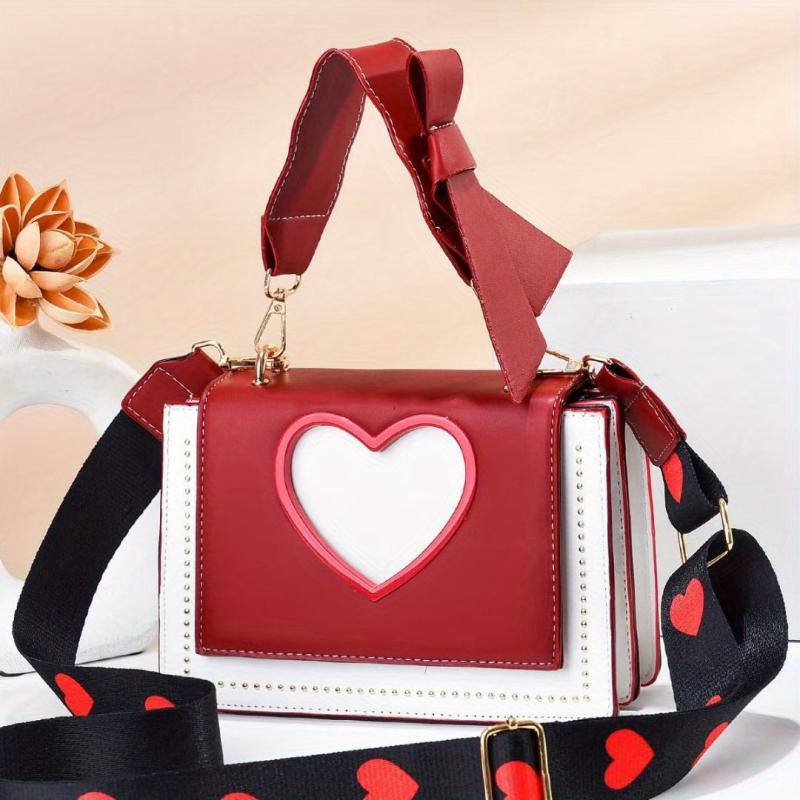 Heart Shaped Crossbody Bag Love Strap Small Square Purse For Girlfriend