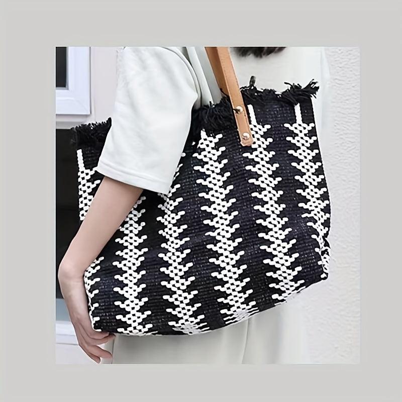 Bohemian Woven Tote Bag Women's Fringed Shoulder Bag